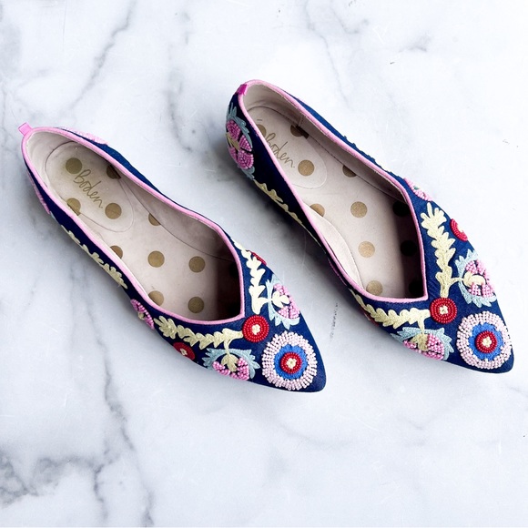 Boden Shoes - Boden • Pointed Toe Embroidered Flat • 38/7.5